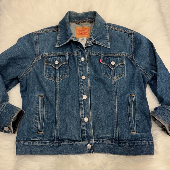 Levi’s vintage denim jean jacket medium dark wash snap buttons XL - Picture 3 of 16